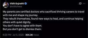 Chess Grandmaster Vidit Gujrathi Defends Family's Medical Professions After Online Dispute