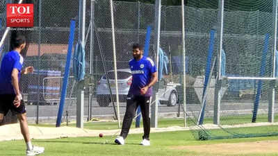 Jasprit Bumrah in action during net practice, Birmingham.