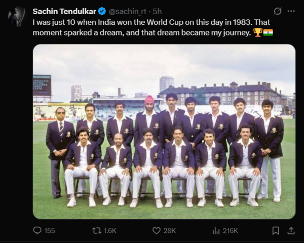 Sachin Tendulkar: 1983 World Cup Triumph Launched Cricket Dream